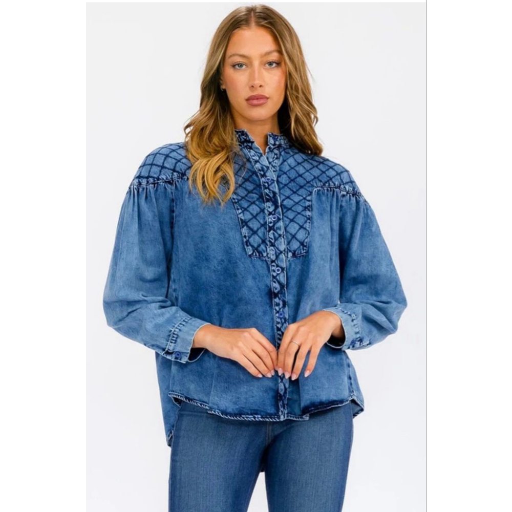 Denim Blue Embroidered Button-Down Shirt
